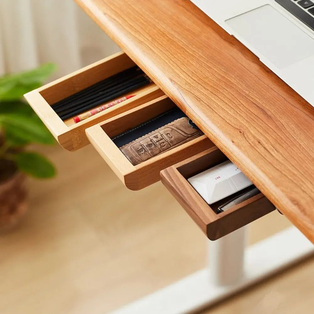 Invisible Storage Box Decoration Bamboo/Walnut Adhesive Hidden Drawer Home Storage Stationery Container Wooden Storage Drawer
