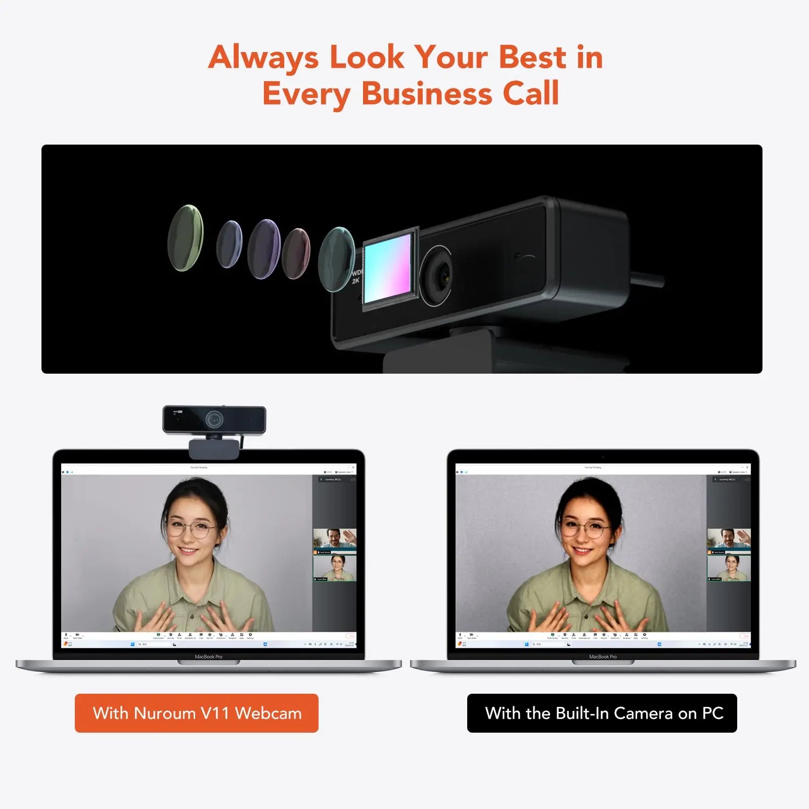 V11 2K Webcam for PC, 1080P 60FPS FHD 90° Web Camera with Microphone&Privacy Cover,USB Plug&Play for Mac/Laptop/Desktop/Computer