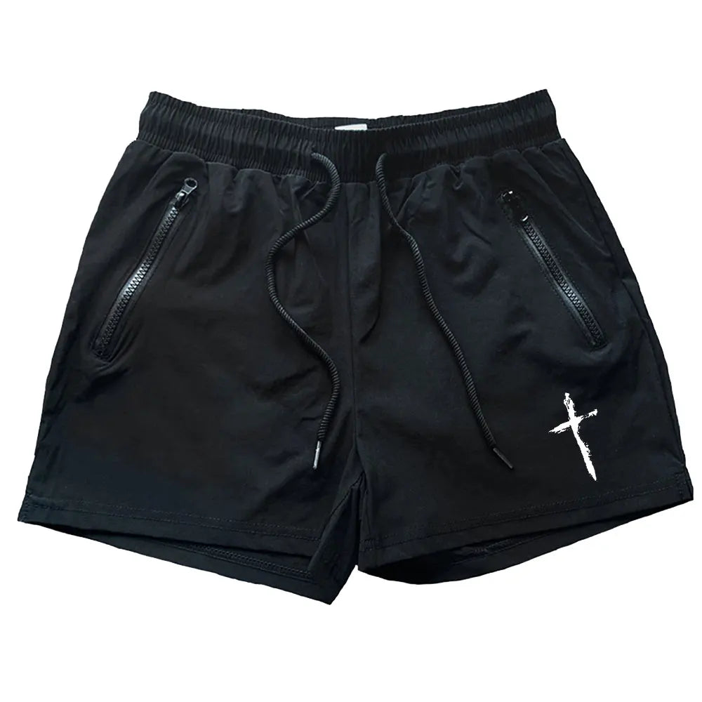 Men's Swimming Trunks Summer Gyms Fitness Bodybuilding Men Cross Print Beach Shorts Boxer Trunks Men Running Sport Sportwaer