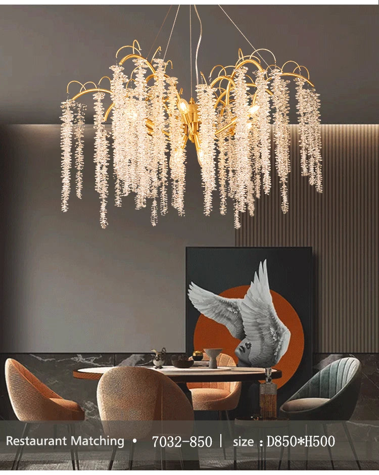 Morden LED Art Strip Crystal Ceiling Chandeliers Branch Pendant Lamp Villa Hall Hanging Light Home Decor Lustre Lighting Fixture