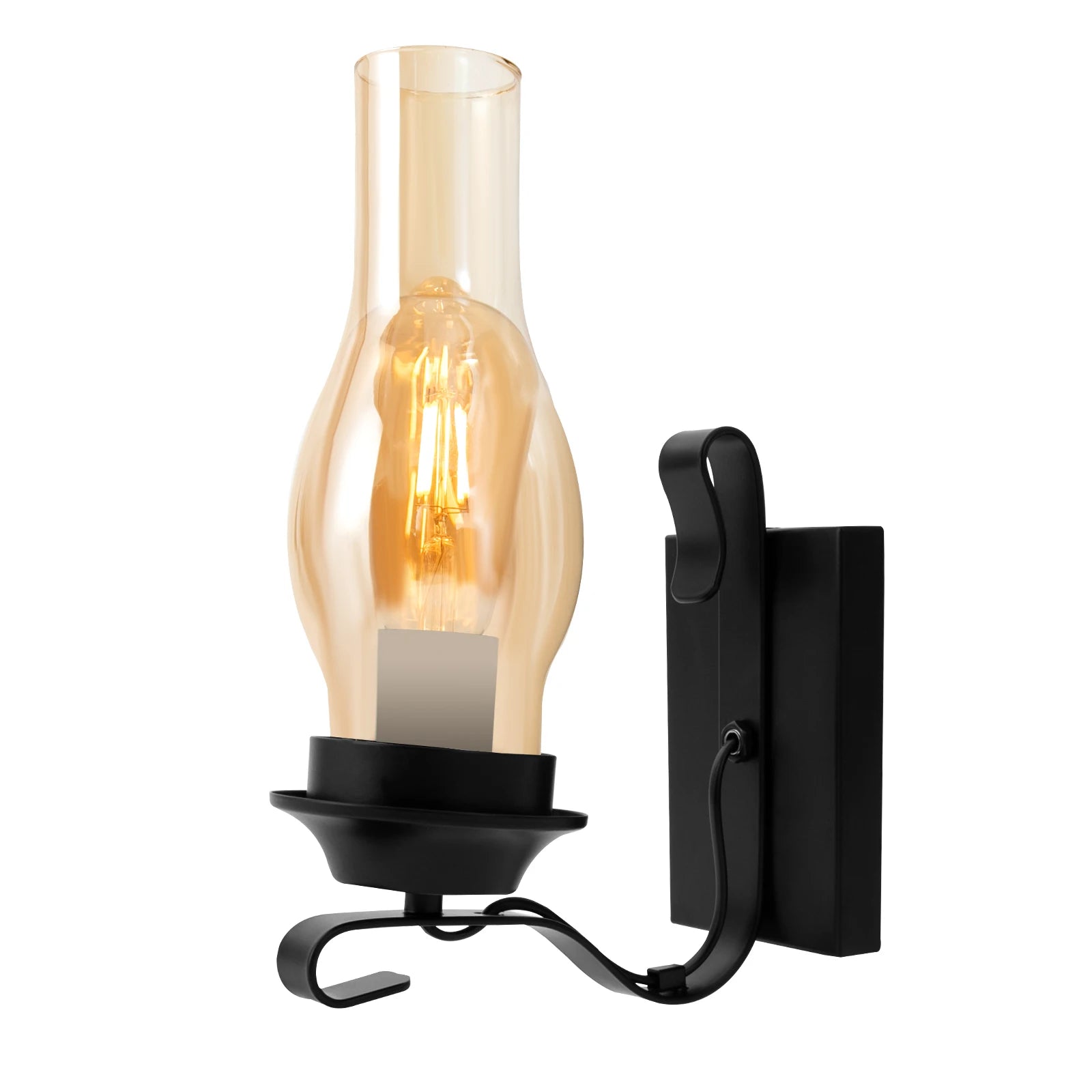 Wall Light with E27 Lamp Holder, Iron and Glass Construction, Soft Lighting, Dimmable Design, Retro Style for Home Decor