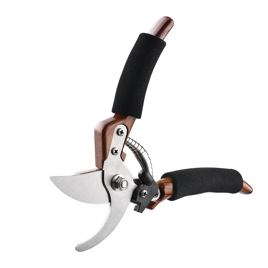 Garden Pruning Shears - Labor-Saving Spring, Sharp Blade, Bent Head, Glass Fiber Wood Grain Sponge Handle