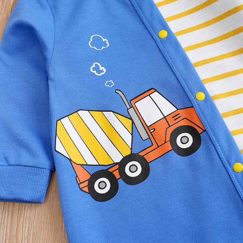 Newborn Baby Clothes 0-12 Months blue car stripe print Long Sleeve Footies Toddler Boy Clothes Kids Jumpsuit Pyjama Bebe