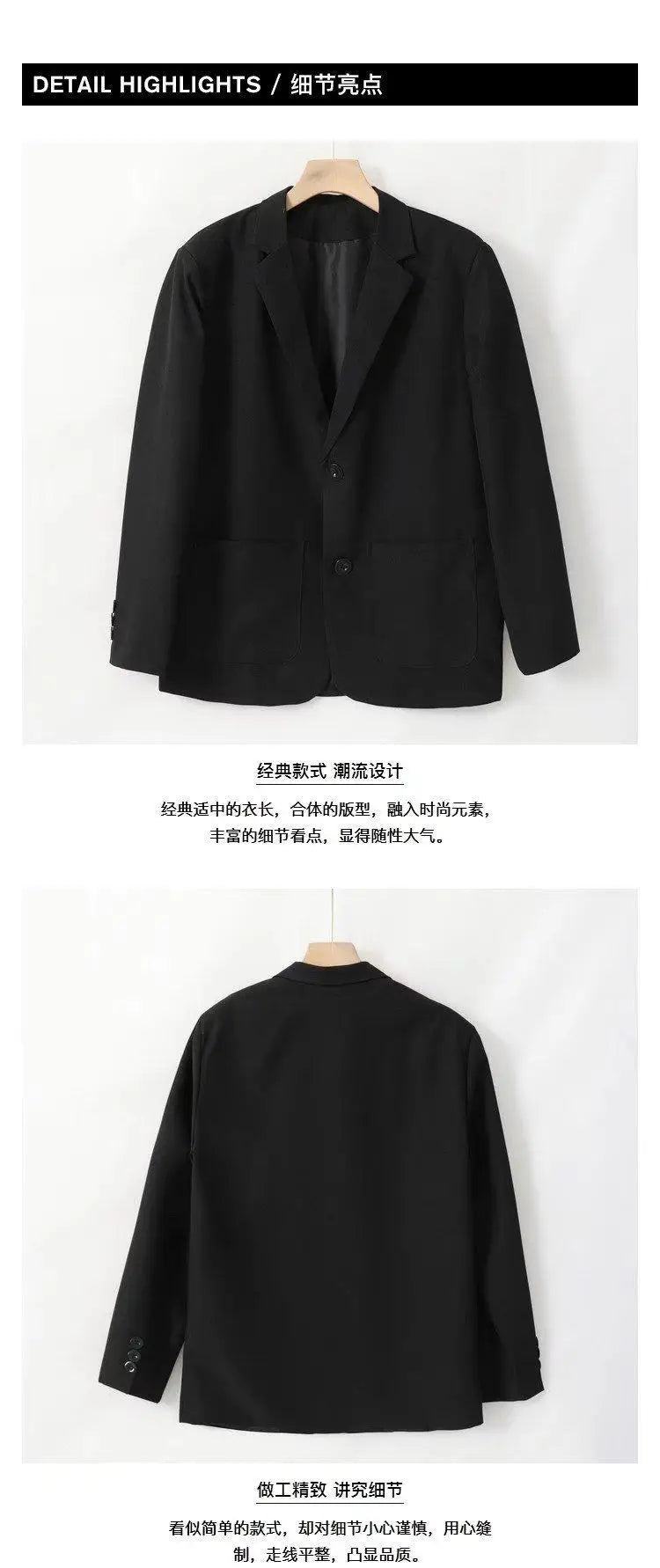 Men Suit Jackets Blazer Coat Slim Fit Smart Casual Autumn New Fashion Clothing Two Buttons Solid Color Korean Black/Khaki/Coffee