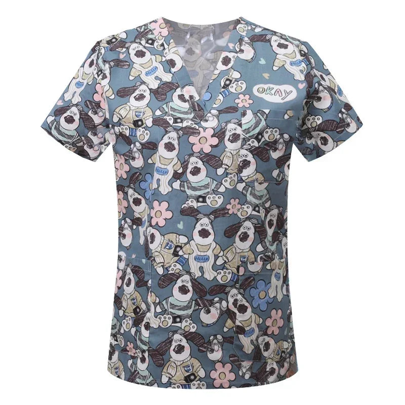 Women's Nursing Clothing High-quality Print Top Accessories Doctors Medical Uniform Hospital Nurse Beauty Salon Scrubs Top Women
