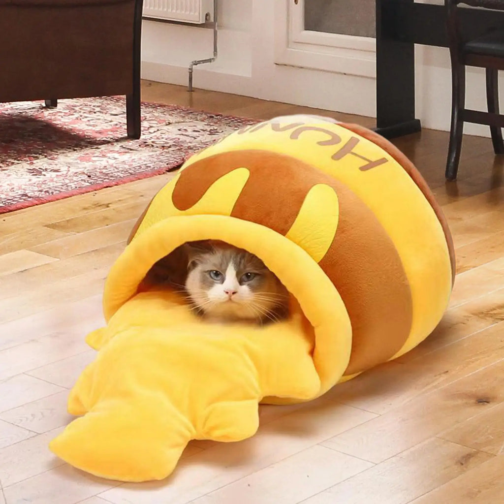 Cat Bed for Indoor Cats Sleeping Bed Pet Cat Bed Cartoon Washable Nonslip Bottom Non Slip Removable Cushion Honey Pot Cozy Cave