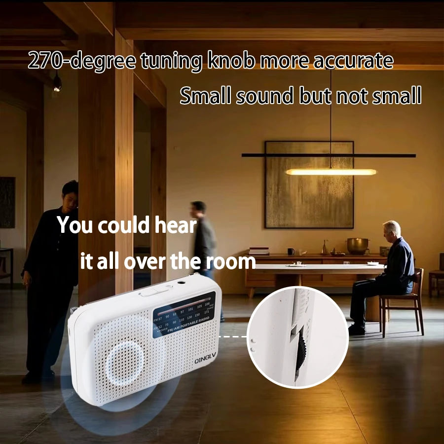 AM/FM portable radio with high sensitivity and high sound quality, uses durable No. 7 batteries, built-in high quality