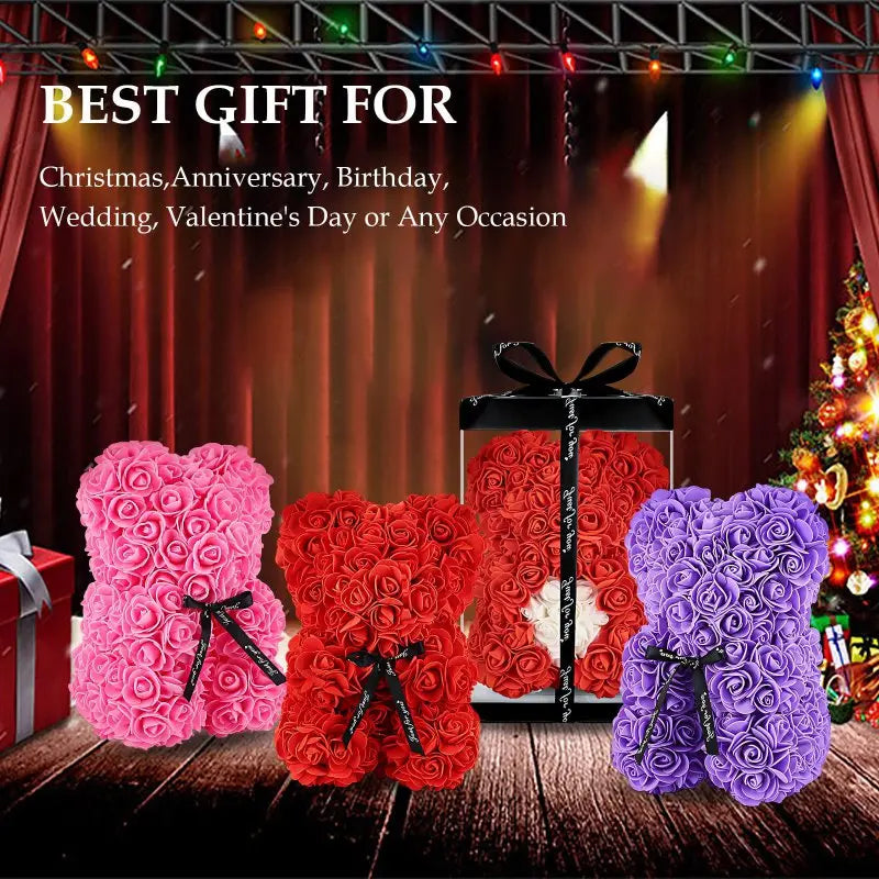 Valentines Day Gifts for Her,Rose Bear Rose Teddy Bear 10 inch Artificial Rose Flower Bear for Wedding, Mothers Day Anniversary