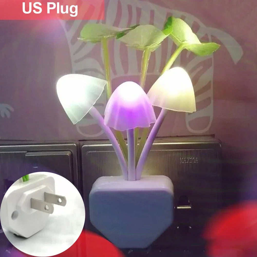 Night Light LED Mushroom Bedside Lamp EU / US Plug 7 Color Changing Light-controlled Sensor for Babyroom Bedroom Home Decor