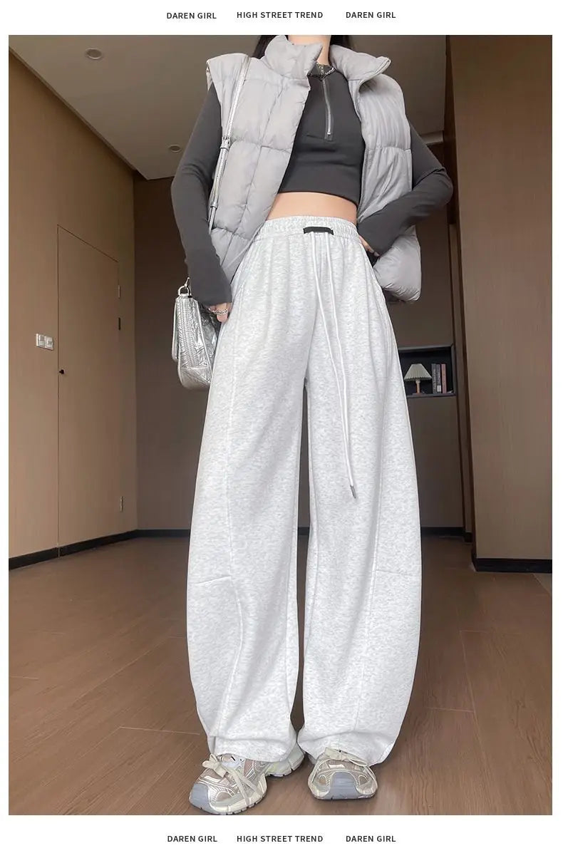 Loose Wide Leg Pants Women's High Waist Trousers Casual Sports Grey Curved Blade Long Length plus Size Comfortable Summer 2025