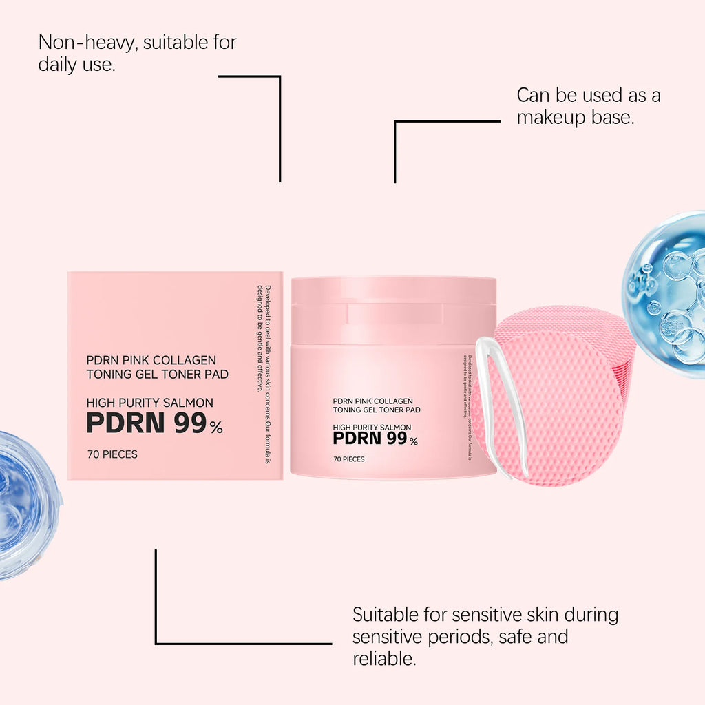PDRN Pink Collagen Toning Gel Toner Pad Hydrating Shrink Pores Brightening Improve Skin Elasticity Smoothing Firming Cotton Pads