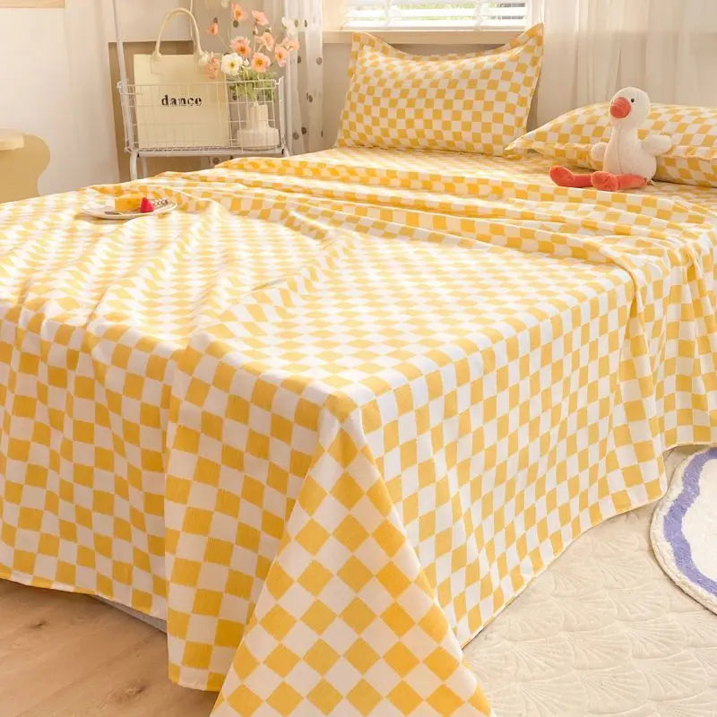 Bed Sheets Plaid Non-slip Comfortable Washed Twin Queen Full Size Nordic Style Universal Bedspread Simple Durable Antibacterial