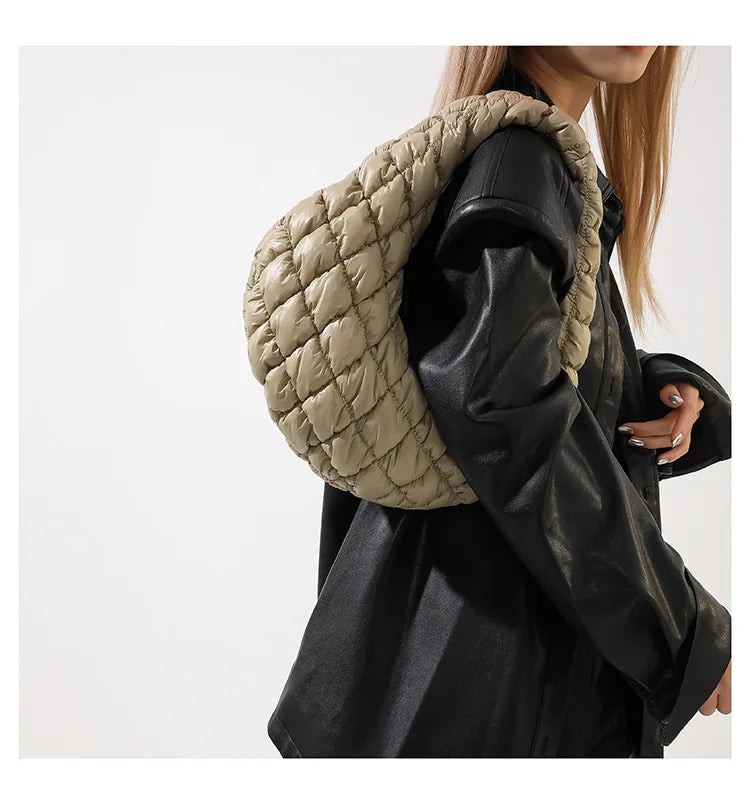 Quilted Embroidered Thread Women's Bag Pleated Cloud Mini Handbags Down Padded Lightweight Clutch Bag Cotton Small Shoulder Bags