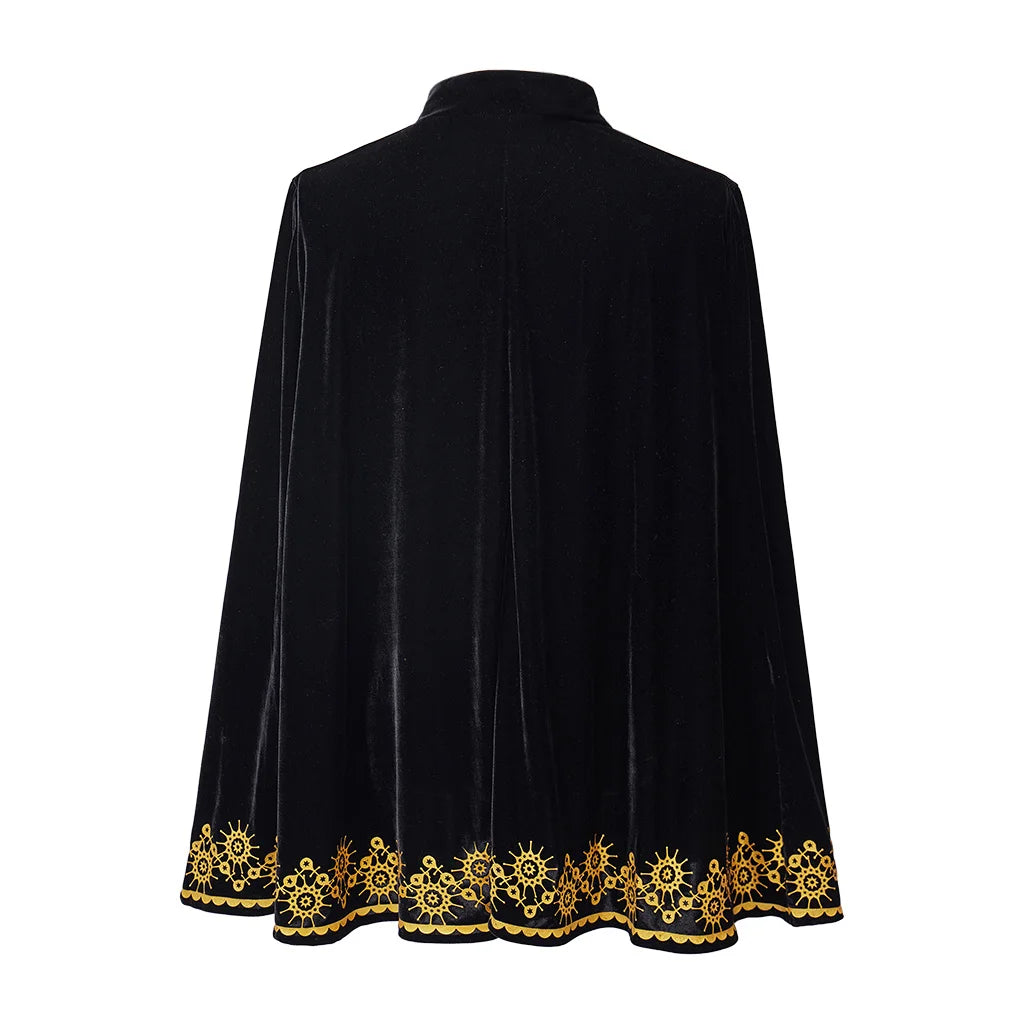 Medieval King Prince Black Cape Costume Adult Church Velvet Cape Halloween Carnival Party Show Festival Vampire Cape