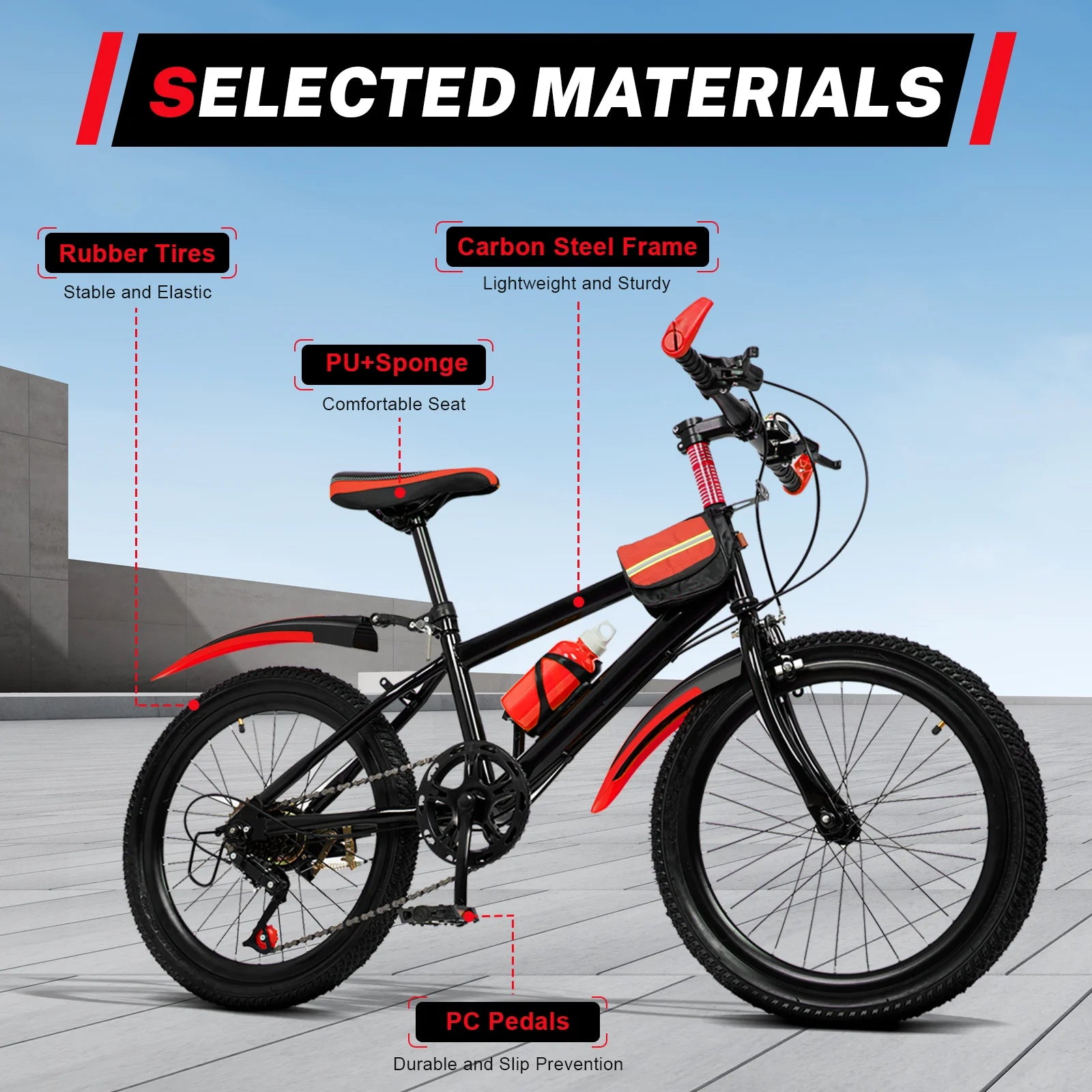20" Mountain Bike 7 Speeds Kids Bicycle Dual-Disc Brakes Unisex Children's Bicycle Height Adjustable MTB Boys Girls Riding Bike