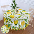 1 Piece Black White Checkered Circular Tablecloth Waterproof Dining Table Cover Lemon Bohemian Style 63 inch Tablecloth