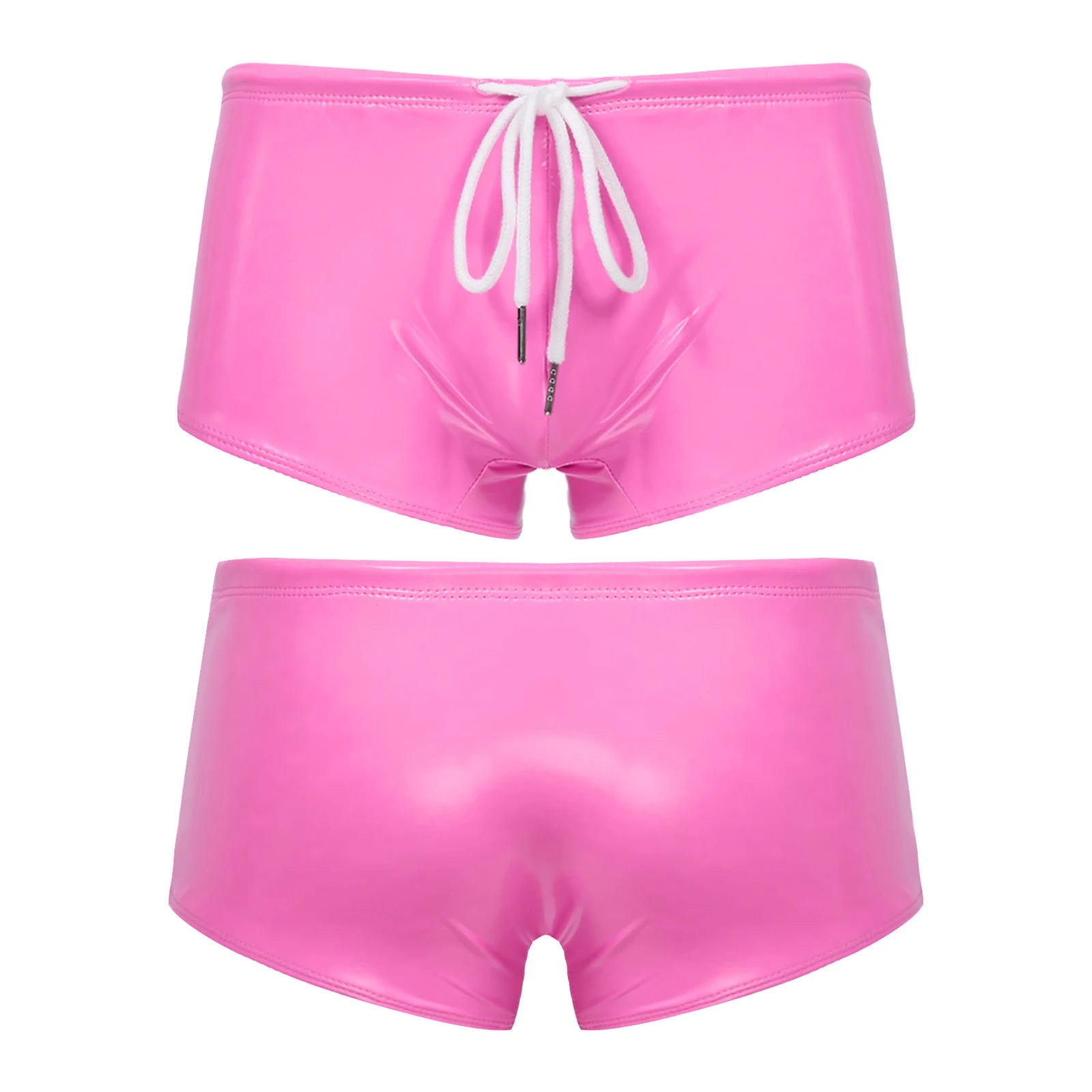 Men Swimming Trunks Wet Look Patent Leather Shorts Short Pants Low Rise Drawstring Boxer Shorts Beach Swimwear Party Clubwear