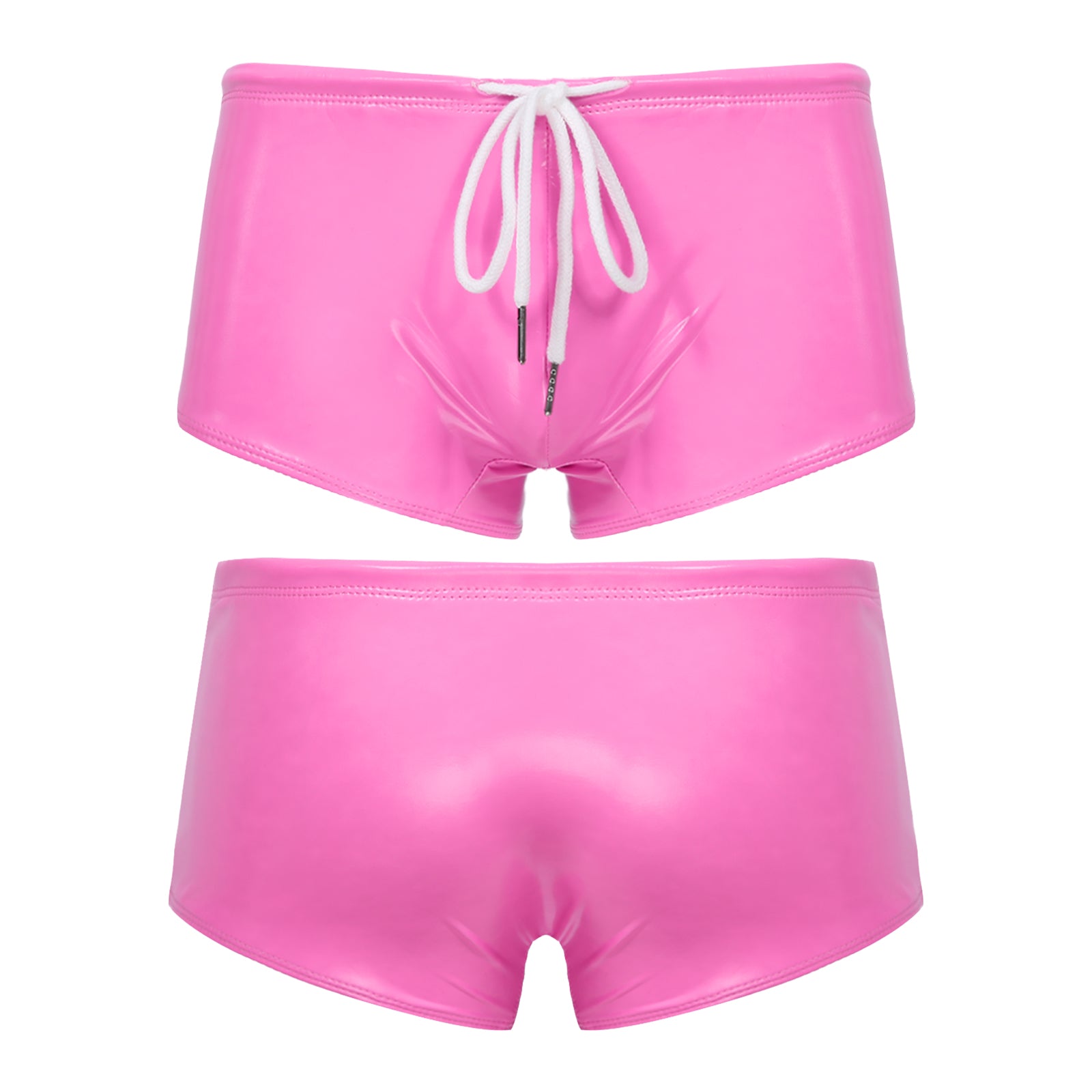 Men Swimming Trunks Wet Look Patent Leather Shorts Short Pants Low Rise Drawstring Boxer Shorts Beach Swimwear Party Clubwear