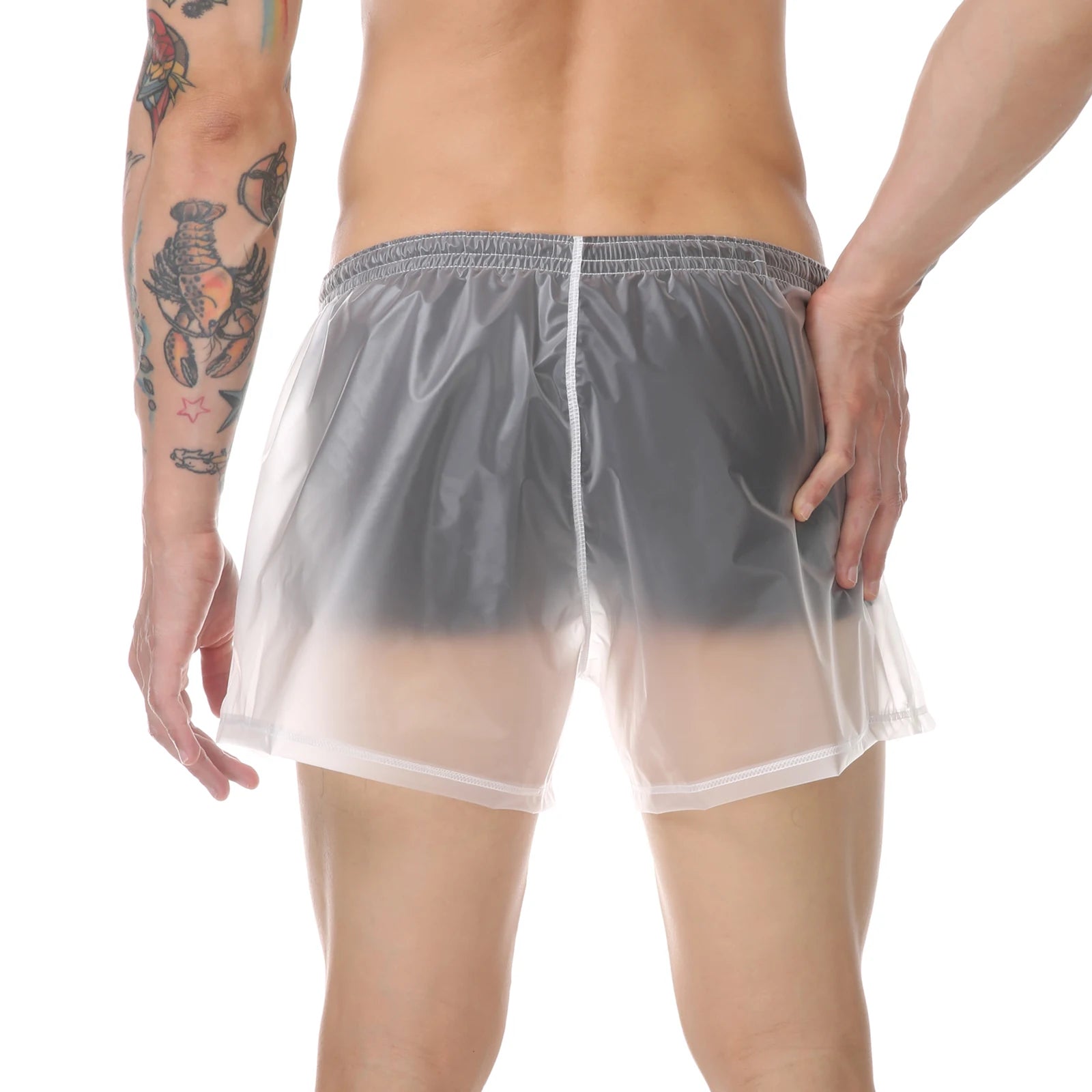 Men Beach Trunks Man Transparent Swimwear Sexy Swimming Swimsuit PVC Beachwear Shorts Boardshorts Bathing Suit Waterproof