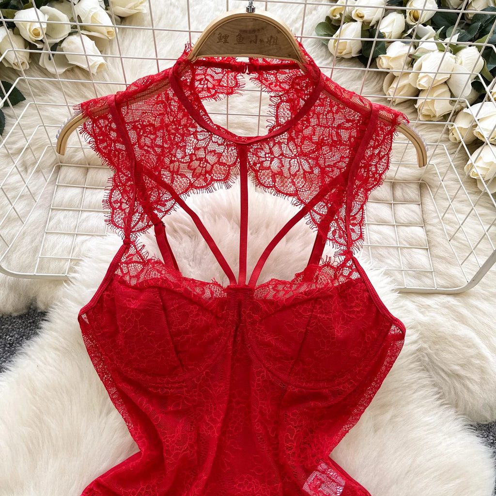 Summer Women Hot Girl Camis Jumpsuit Tank Top Mesh Lace Hollow Out Slim Fit Crop Top for Stylish and Sexy Look