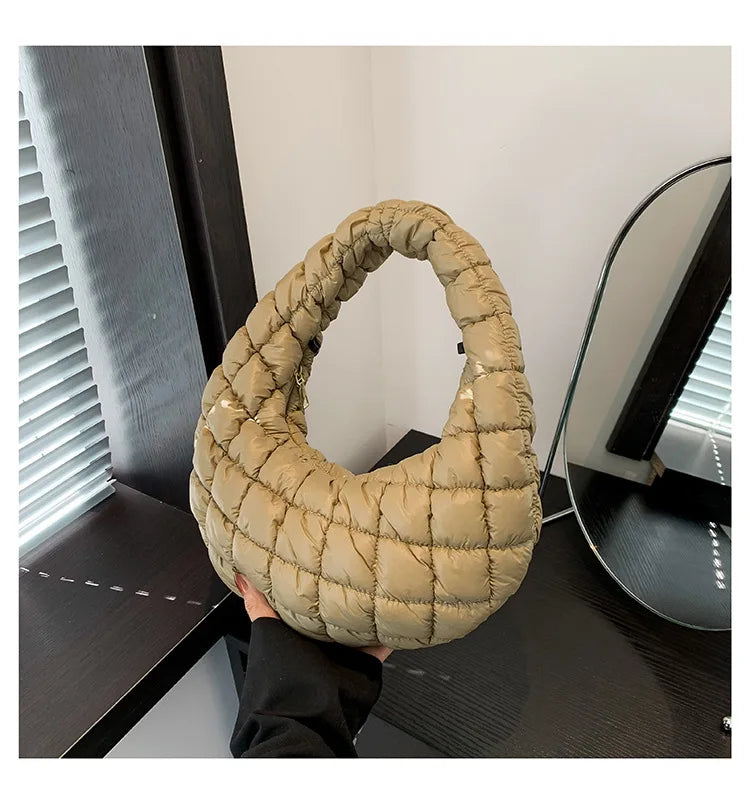 Quilted Embroidered Thread Women's Bag Pleated Cloud Mini Handbags Down Padded Lightweight Clutch Bag Cotton Small Shoulder Bags