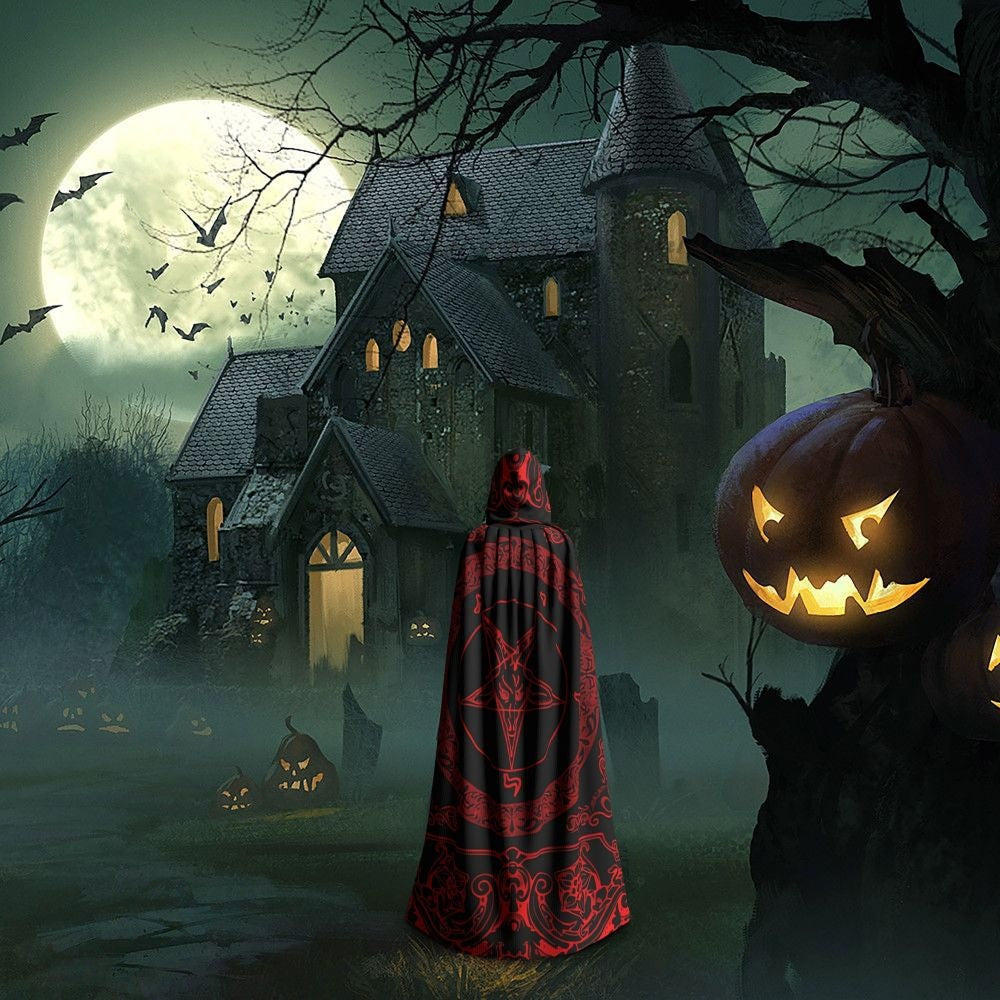 Cosplay Medieval Costumes Pentagram Baphomet Hooded Cloak Capes Long Robes Jackets Coat Carnival