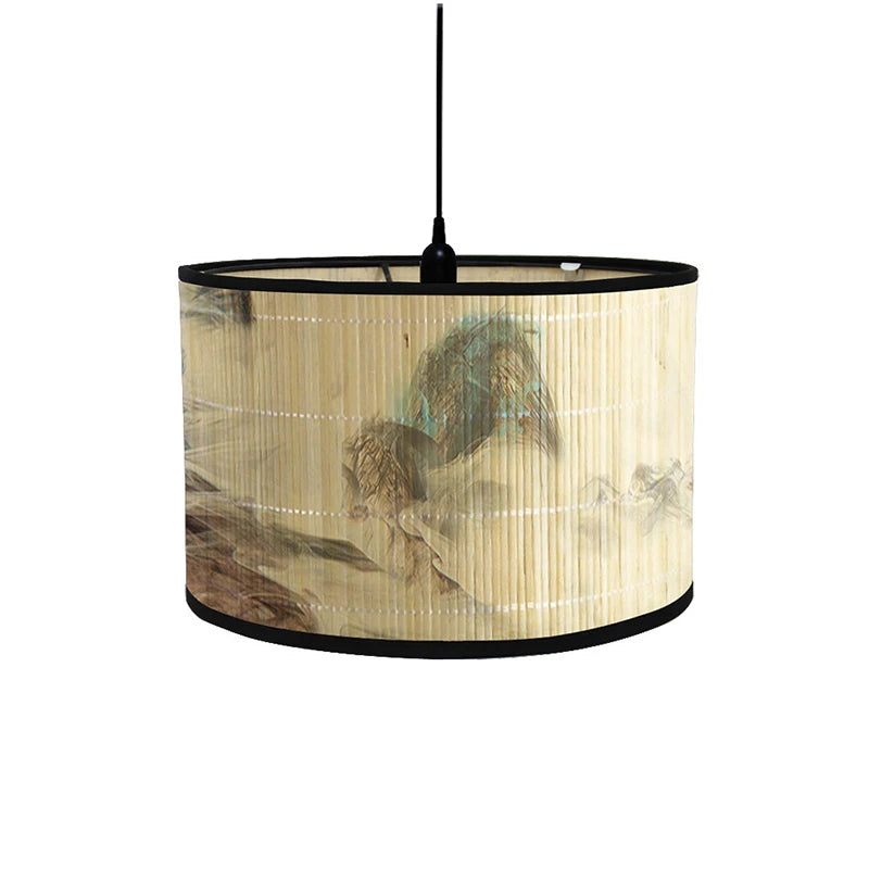 Bamboo Lampshade Chinese Style Ceiling Table Homestay Home Decor Drum Chandelier Wall Lamp Lampshades Bamboo Art Light Shade
