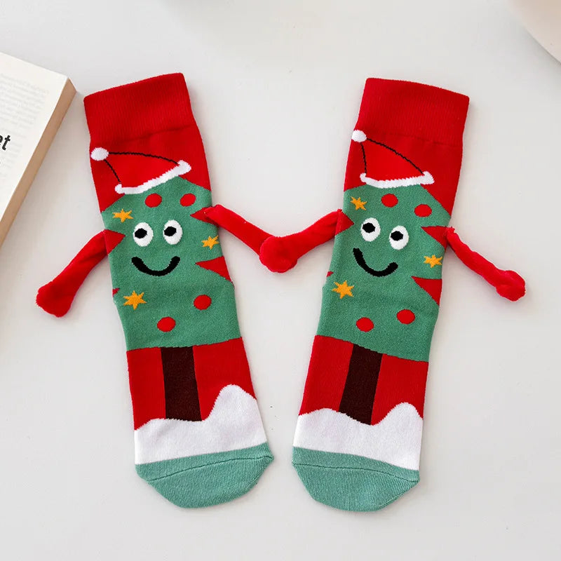 Women's Socks Cartoon Creative Christmas Wear Funny Handholding Kawaii Cute Socks High Quality Cotton Mid-tube Socks For Girl