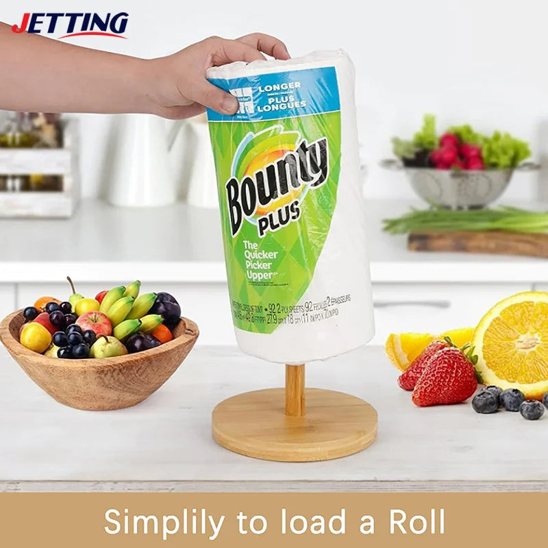 Kitchen Wooden Roll Paper Towel Holder Bathroom Tissue Vertical Stand Disposable Paper Pot Kitchen Toilet Storage Accessories