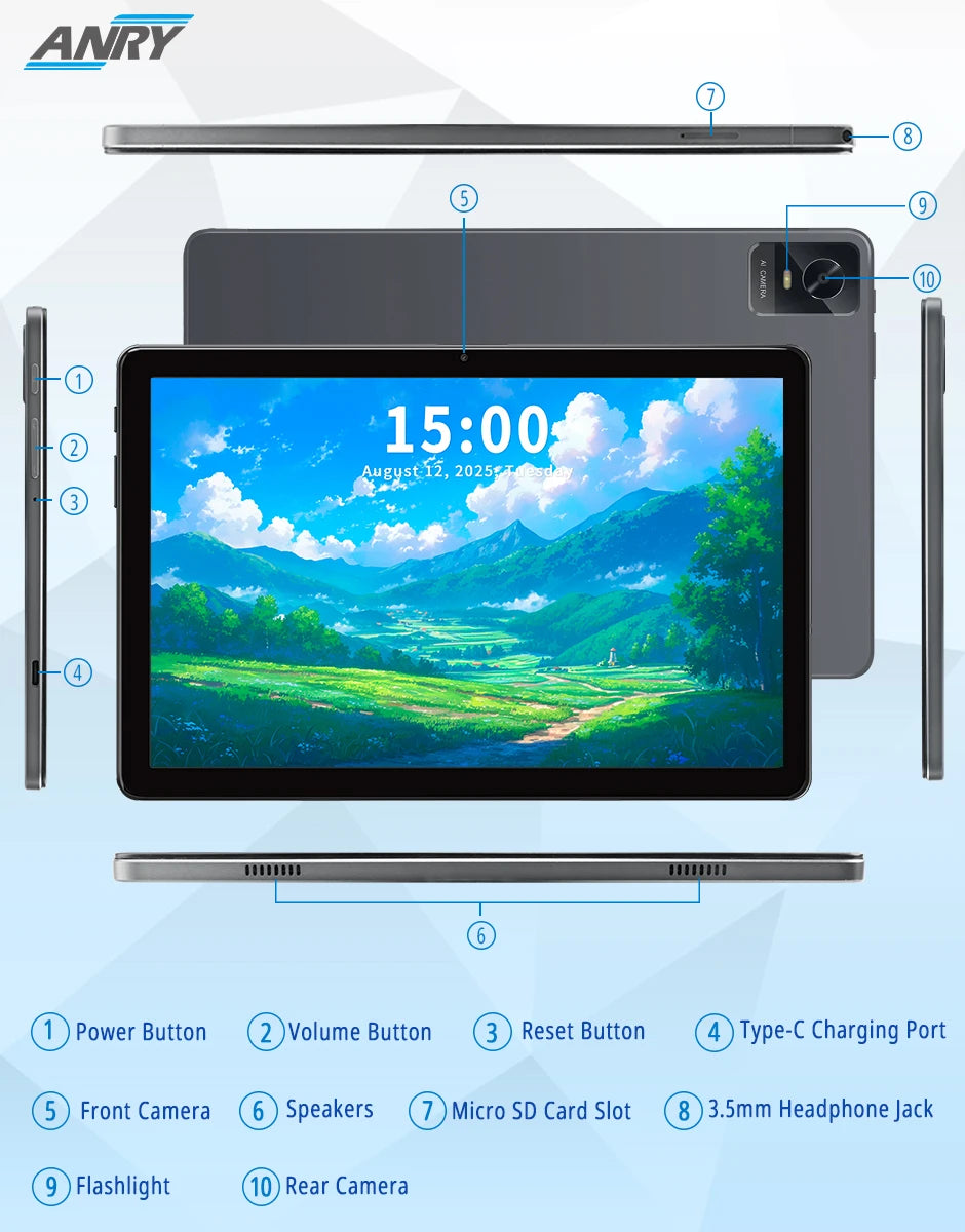 Tablets 10.1Inch Android 15 Tablets 2025 Android Tablets 12GB+128GB, 2 in 1 Tablet with Keyboard, Powerful Octa-Core+13MP Camera