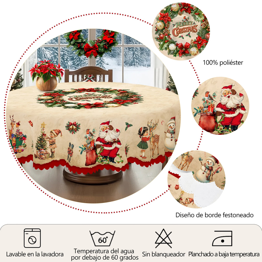 1 Piece Merry Christmas Themed Printed Tablecloth, Retro Country Farmhouse Style, Santa Claus, Christmas Gift Pattern Design, Suitable for Christmas, New Year Party, Party Decoration, Kitchen Accessories, Room and Outdoor Dec