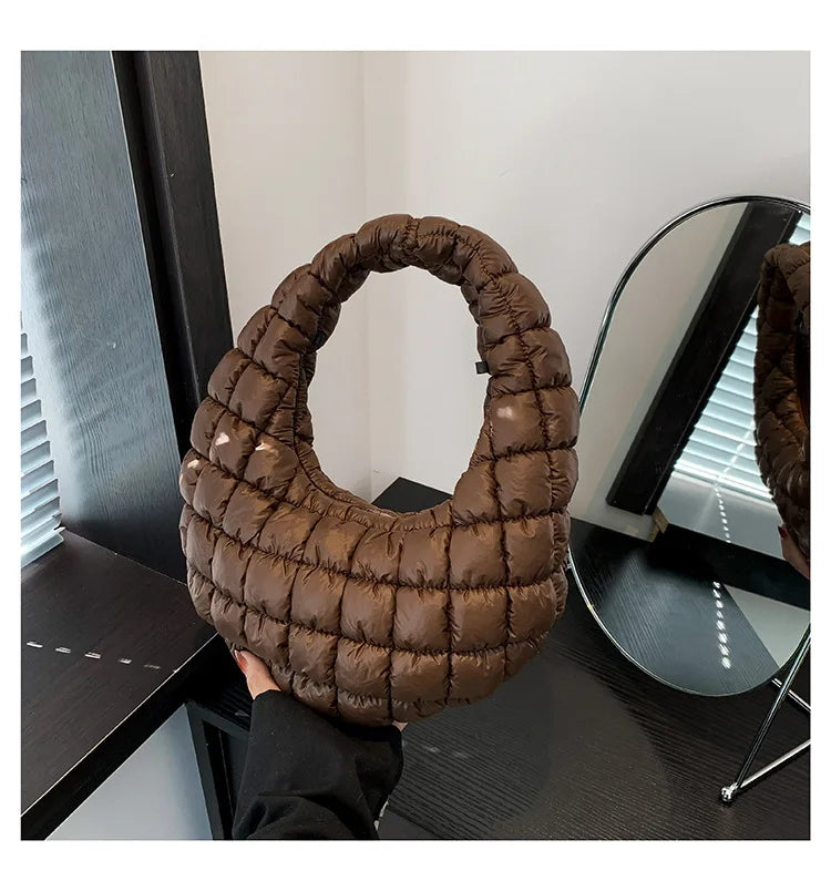 Quilted Embroidered Thread Women's Bag Pleated Cloud Mini Handbags Down Padded Lightweight Clutch Bag Cotton Small Shoulder Bags