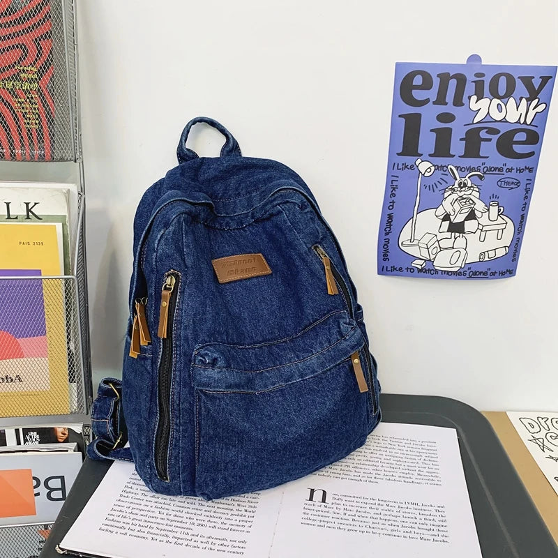 New Men's and Women's Denim Backpack Large Capacity Laptop Bag Travel Backpack College Student Backpack