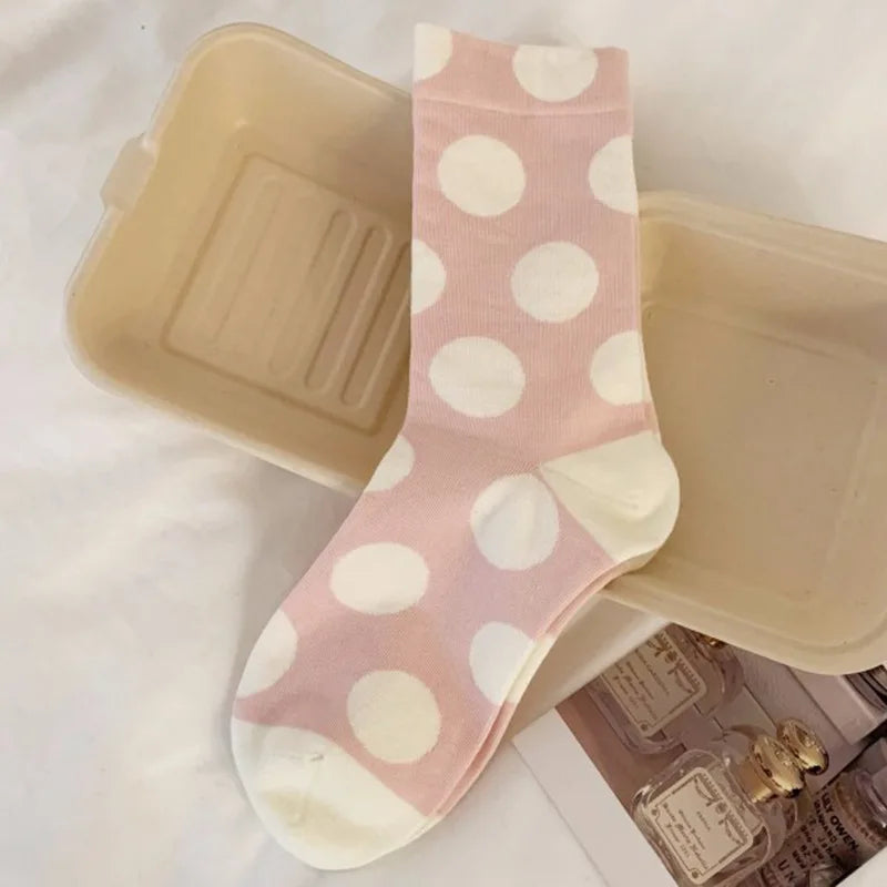 Ladies Socks For Girls Polka Dot Socks Women Black White Cute Kawaii Harajuku Socks Cotton Happy Funny Casual Short Sock Woman