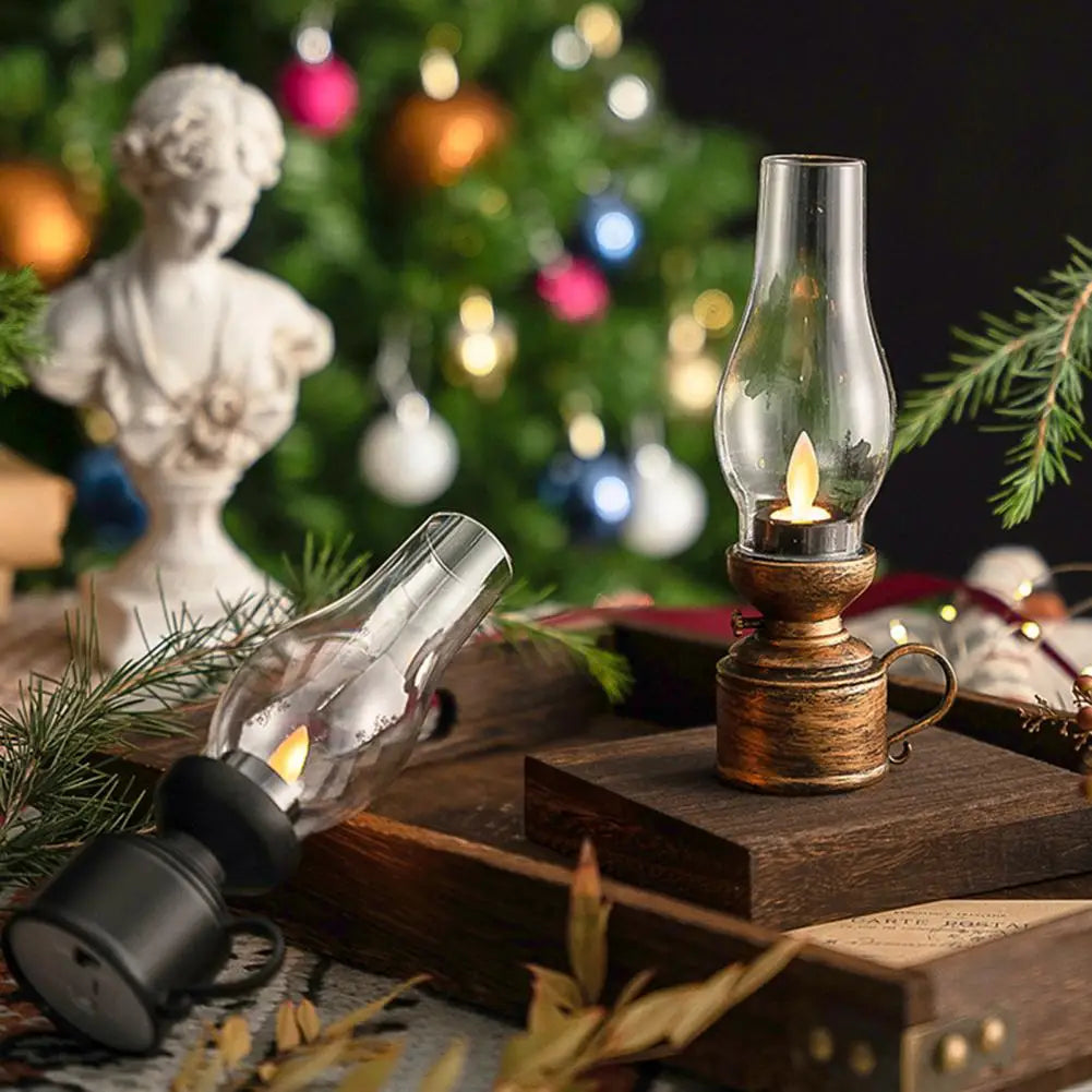 Vintage 80s Old-fashioned Lamp LED Candle Flickering Warm Light Home Decor Electronic Candle Lamp