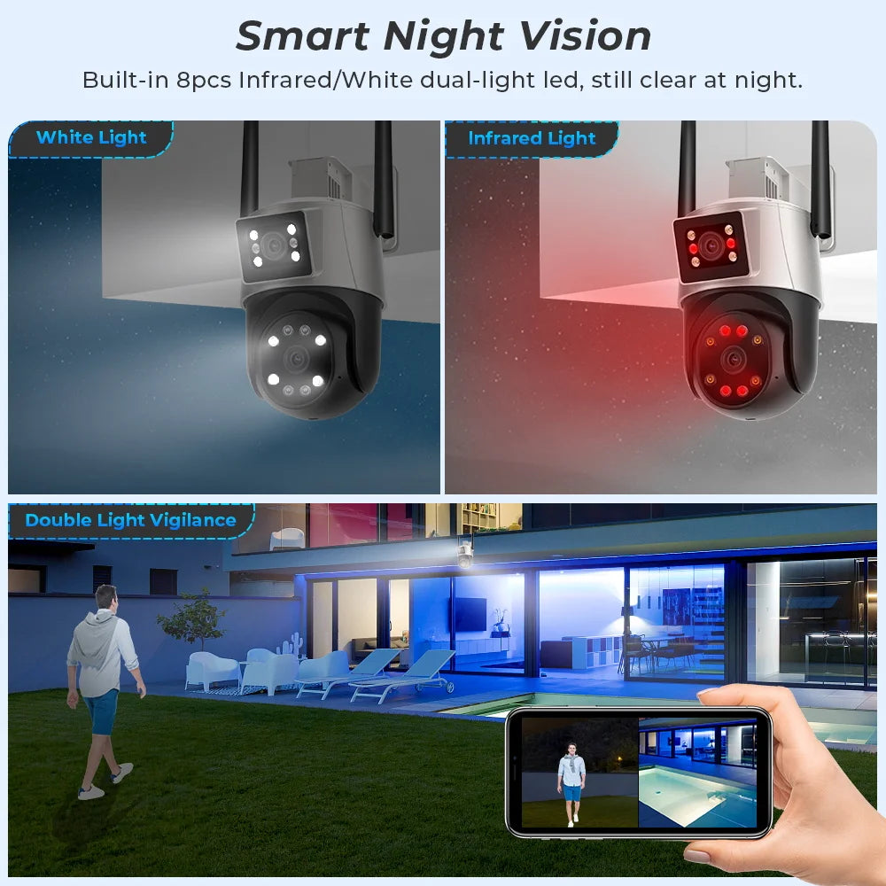8MP 4K Dual Lens PTZ IP Camera Outdoor Ai Human Detection CCTV Security Camera Color Night Vision Wifi Surveillance Camera ICsee