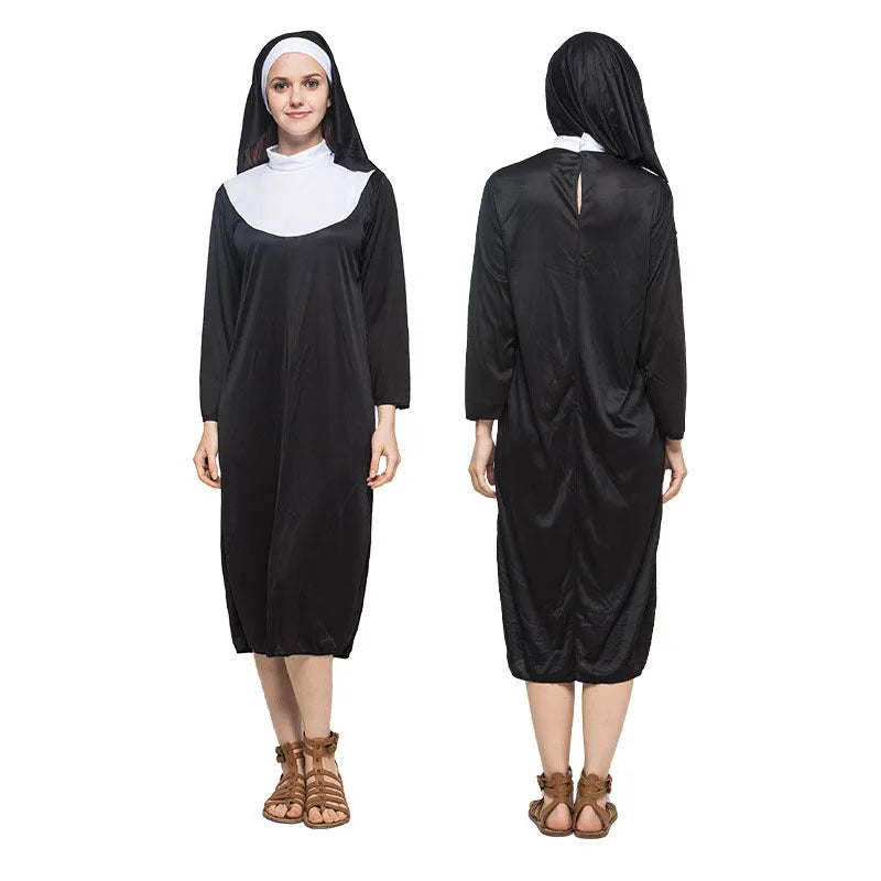 Halloween Costume Women's Nun Costume Traditional Adult Sister Black Robe Religious Costumes CosplayHalloween Costumes for Women
