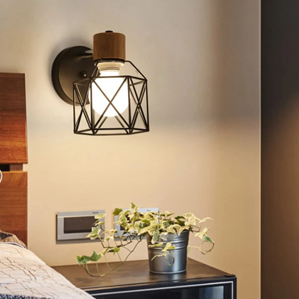 LED Wooden Wall Lights Vintage Wall Lamps Bedroom Bedside Lamp Shade Modern Wall Sconce for Kitchen Restaurant E27 Home Decor