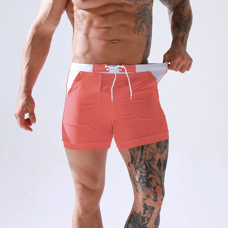 Men Stretch Swim Trunks Quick Dry Swimwear Swimsuits Beach Shorts with Pockets Surf Bathing Suit Water Sports Pants