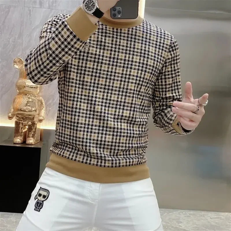 Men's Clothing New Rock Tight Top Slim Fit T Shirt for Man Sweatshirts Plaid Pullover High Quality Polyester Sale A Streetwear F