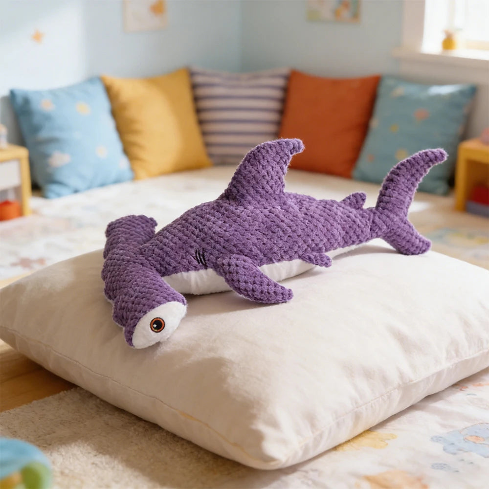 Pet Bite-Resistant Plush Interactive Toy with Sound, Shark-Shaped, Suitable for Large, Medium, and Small Pets Such as Cats and Dogs, Double-Layer Fabric, Built-In Airbag