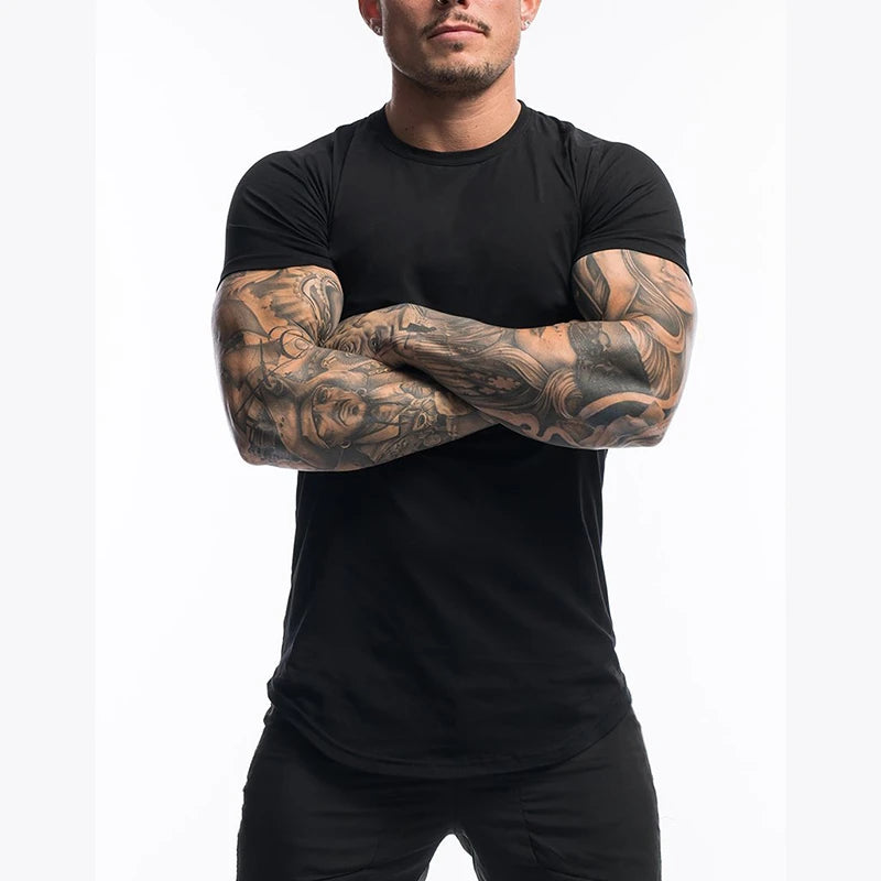 Gym Clothing Sports T Shirt Men Cotton Breathable Fitness Mens Short Sleeve T-shirt Running Tshirt Summer Tight Tee Shirt homme