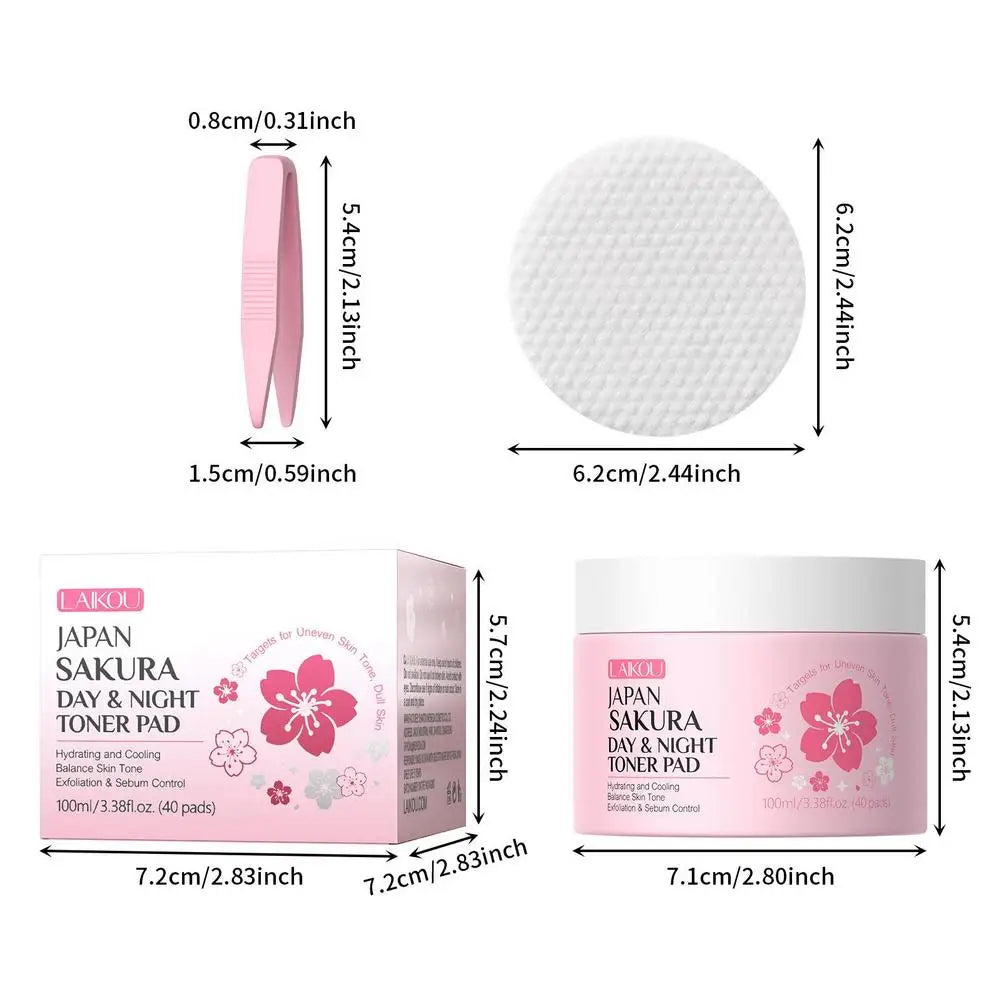 Sakura Toner Pads for Soothing, Hydrating & Redness Relief, Gentle for Sensitive Skin,Daily Night Moisturizing Face Skin Care