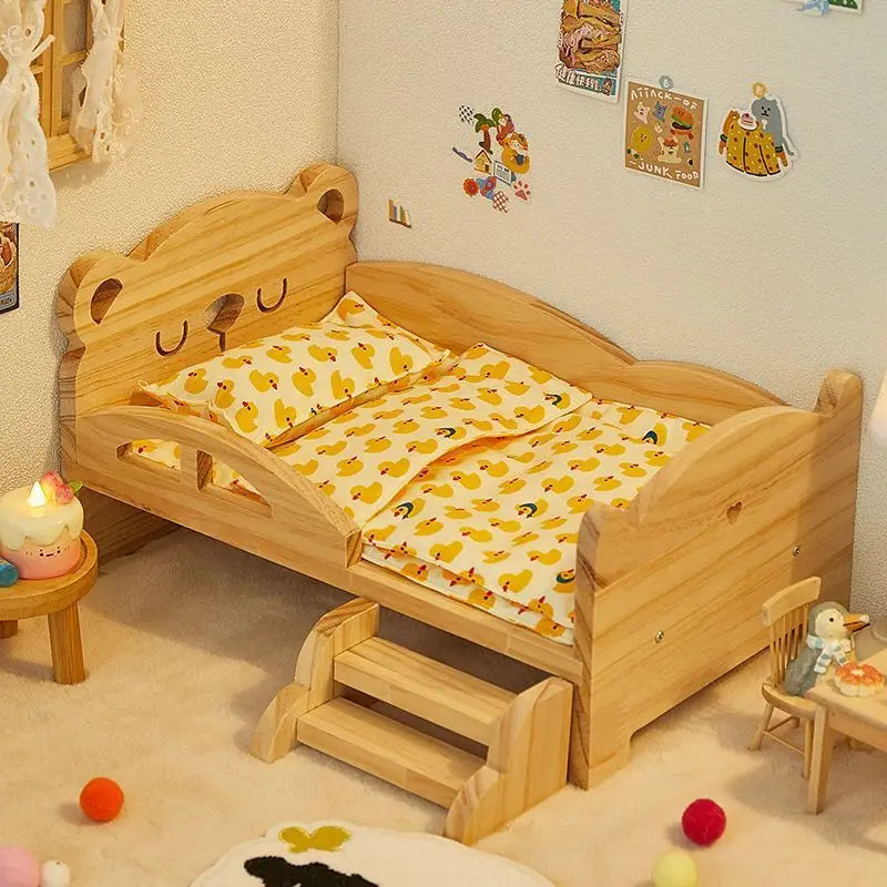 for Labubu Cotton Doll Bed 30cm Princess Style Furniture Set for Imaginary Play Baby Doll Bedding Two-Piece Wooden Baby Bed Toy
