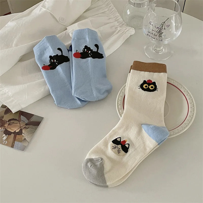 Socks For Women Cute New Novelties Fashion Cotton Breathable Funny Socks Female Casual Long Preppy Style Cartoon Socks Striped