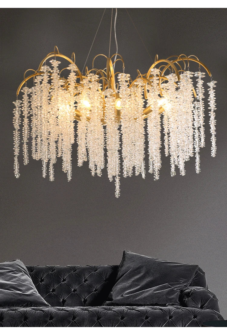 Morden LED Art Strip Crystal Ceiling Chandeliers Branch Pendant Lamp Villa Hall Hanging Light Home Decor Lustre Lighting Fixture