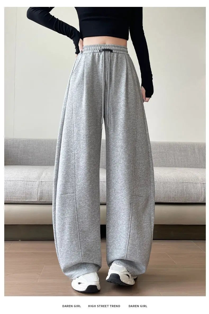 Loose Wide Leg Pants Women's High Waist Trousers Casual Sports Grey Curved Blade Long Length plus Size Comfortable Summer 2025