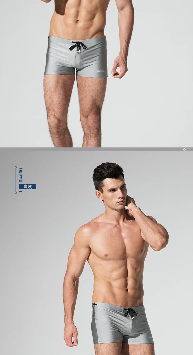 Mens Swimming Trunks Retro Solid Color Mid Waist Beach Shorts Tight Fitting Breathable Swimwear Swim Briefs Surf Boardshorts