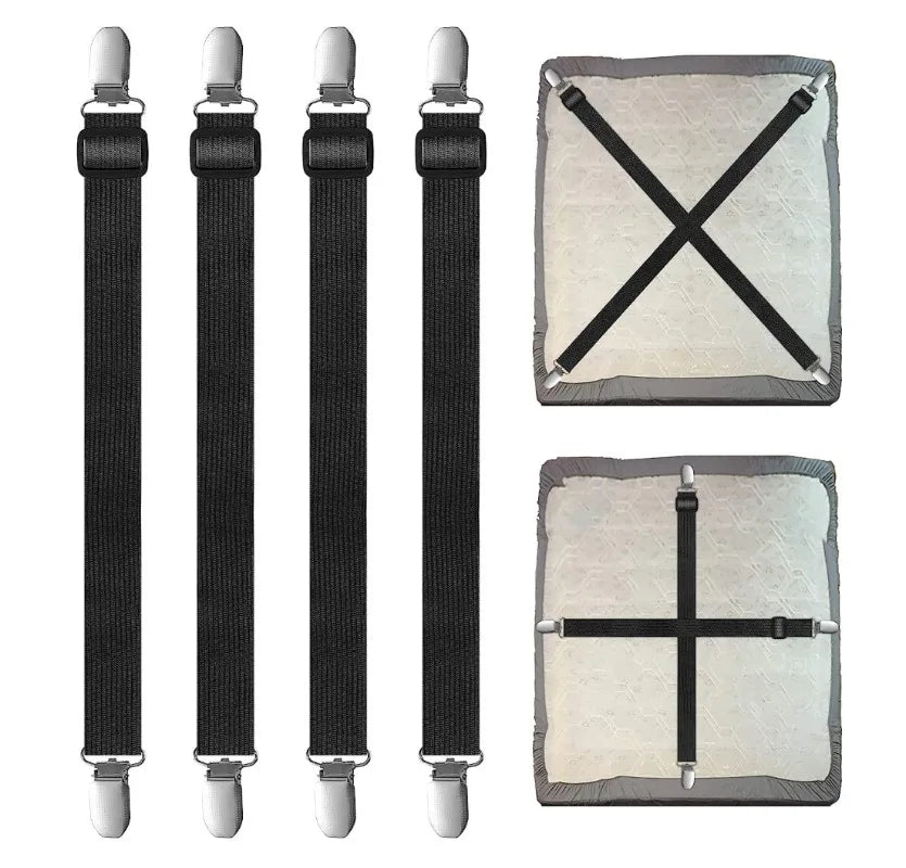 Bed Sheet Holder Straps Adjustable Bed Sheet Fasteners Elastic Bands for For Full Queen King Twin Bed(white,black)