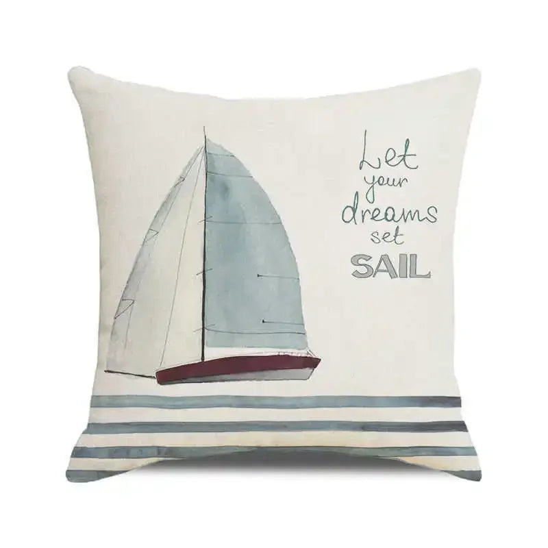 Throw Pillow Cover Watercolor Lighthouse Navigation Ocean Seagull Boat Home Sofa Cushion Cover Home Decor Pillowcase 40x40 Cm